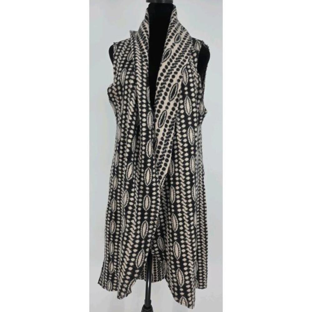 Anthropologie Womens Moth Wool Blend Duster M/L Black Cream Cardigan